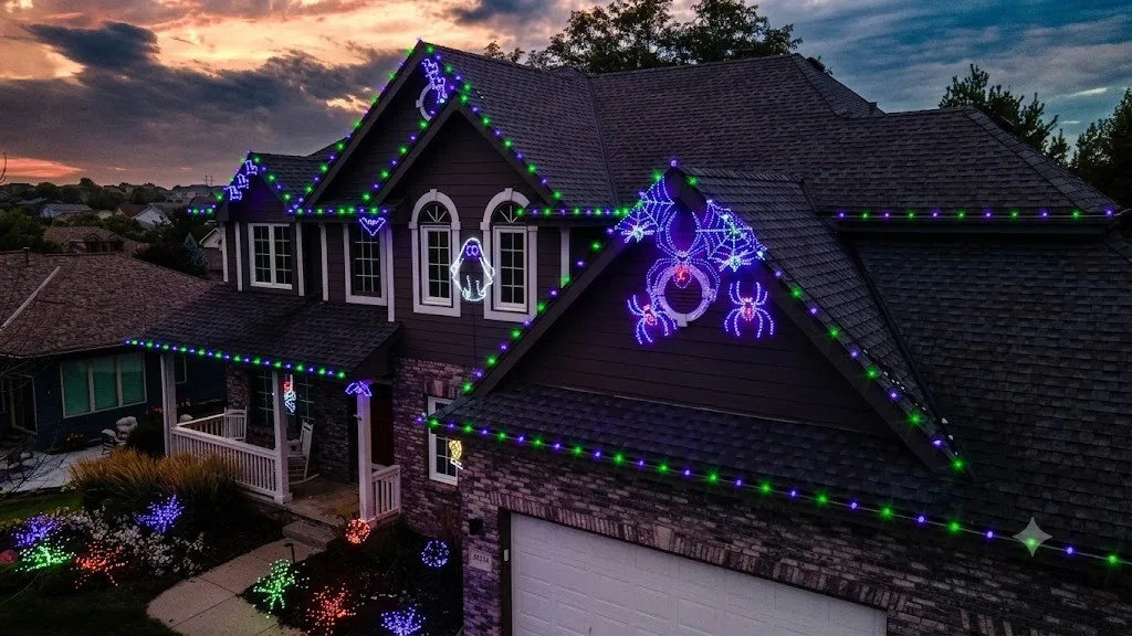 Professional holiday lighting installation on a residential home in Bergen County