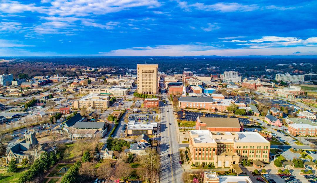 Aerial view of downtown Spartanburg, SC