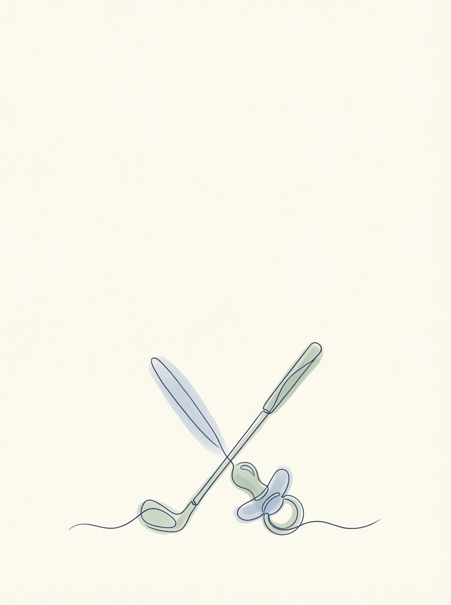 Crossed golf clubs and pacifier illustration