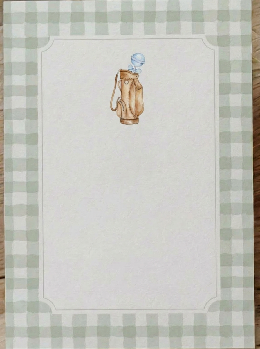 Decorative note paper featuring a vintage water jug topped with a blue flower