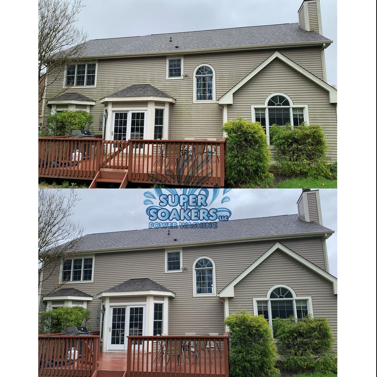 House exterior shown before and after power washing
