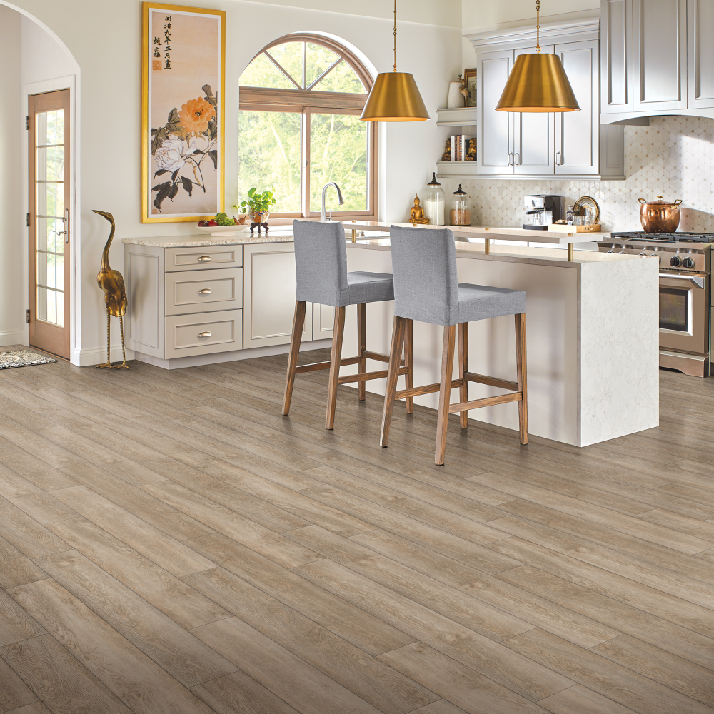 Contemporary King of Prussia kitchen with wood flooring and large island