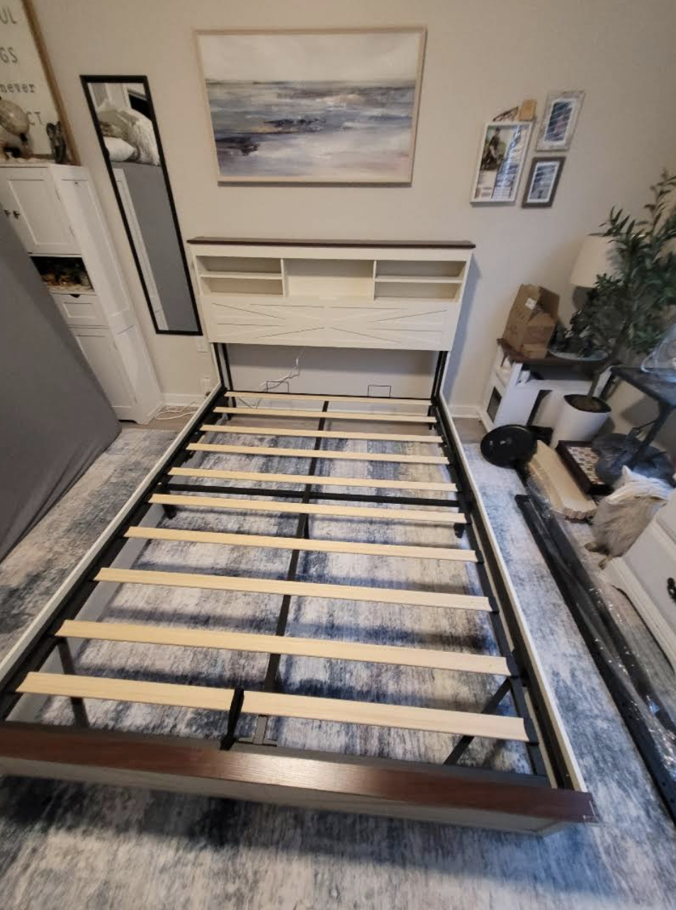 Assembled bed frame in a Spring Lake rental ready for move-in
