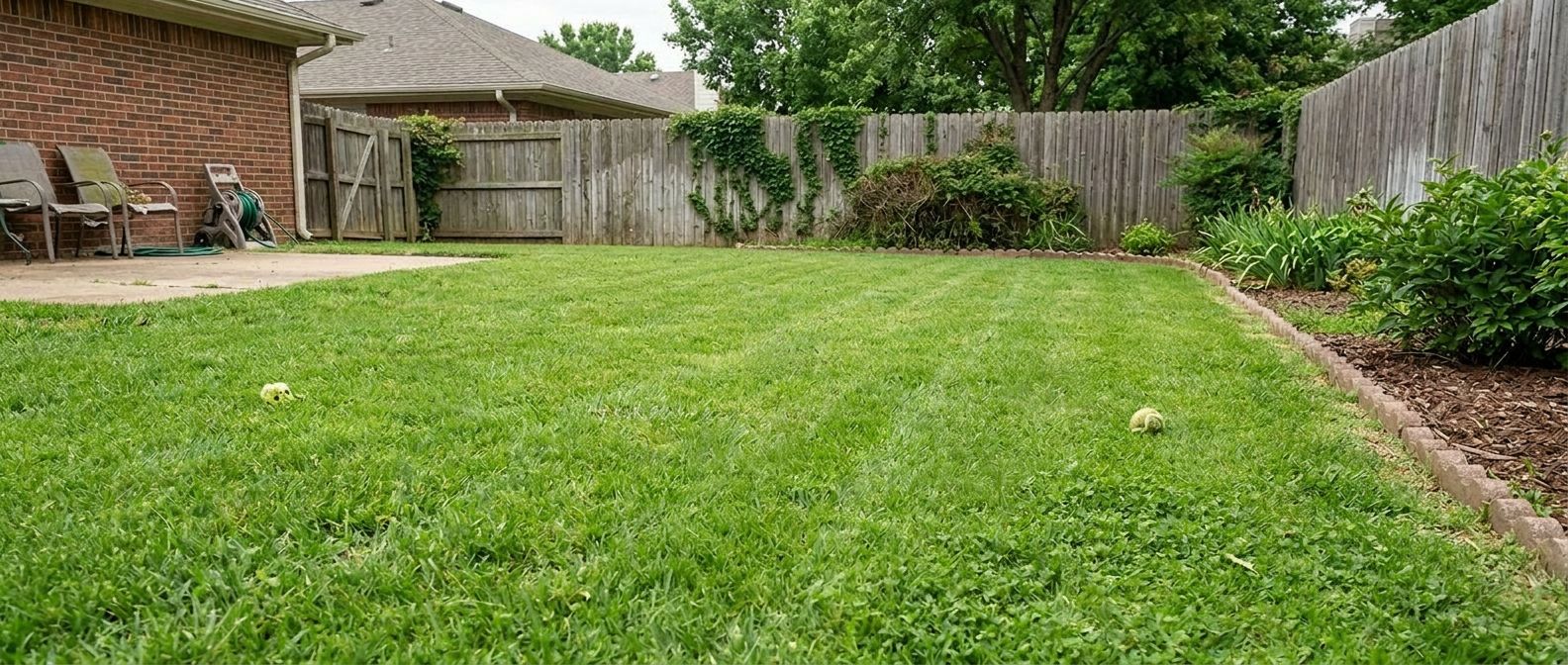 Clean, well-maintained backyard lawn
