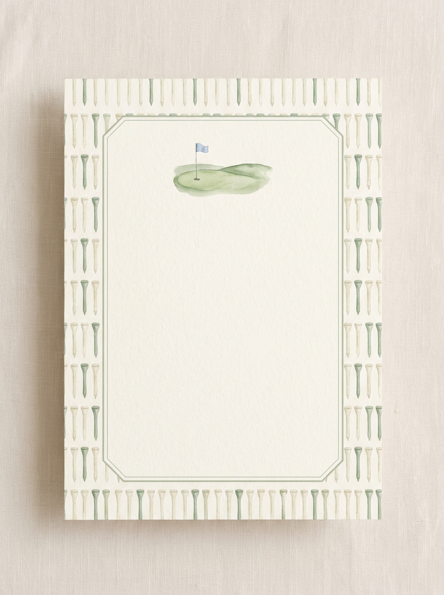 Golf-themed stationery adorned with a border of watercolor golf tees