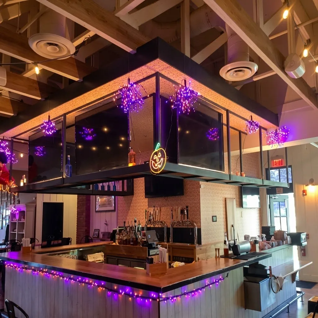 Large commercial property with professional holiday lighting display in Hackensack