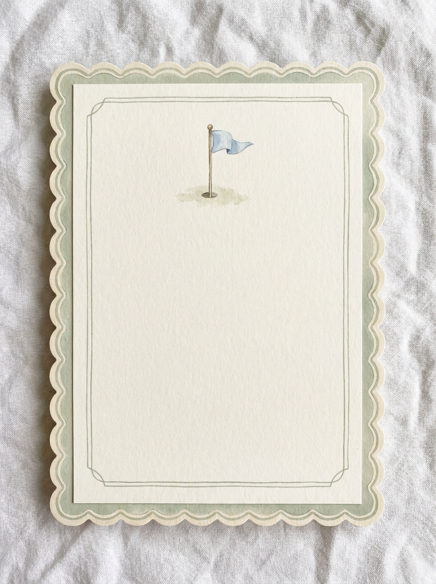 Decorative note paper with a small illustration of a blue flag on a pole