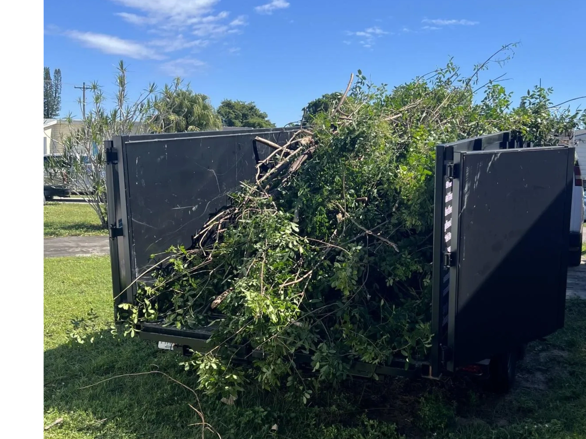 Dump Wizard trailer loaded with yard debris on a South Florida job