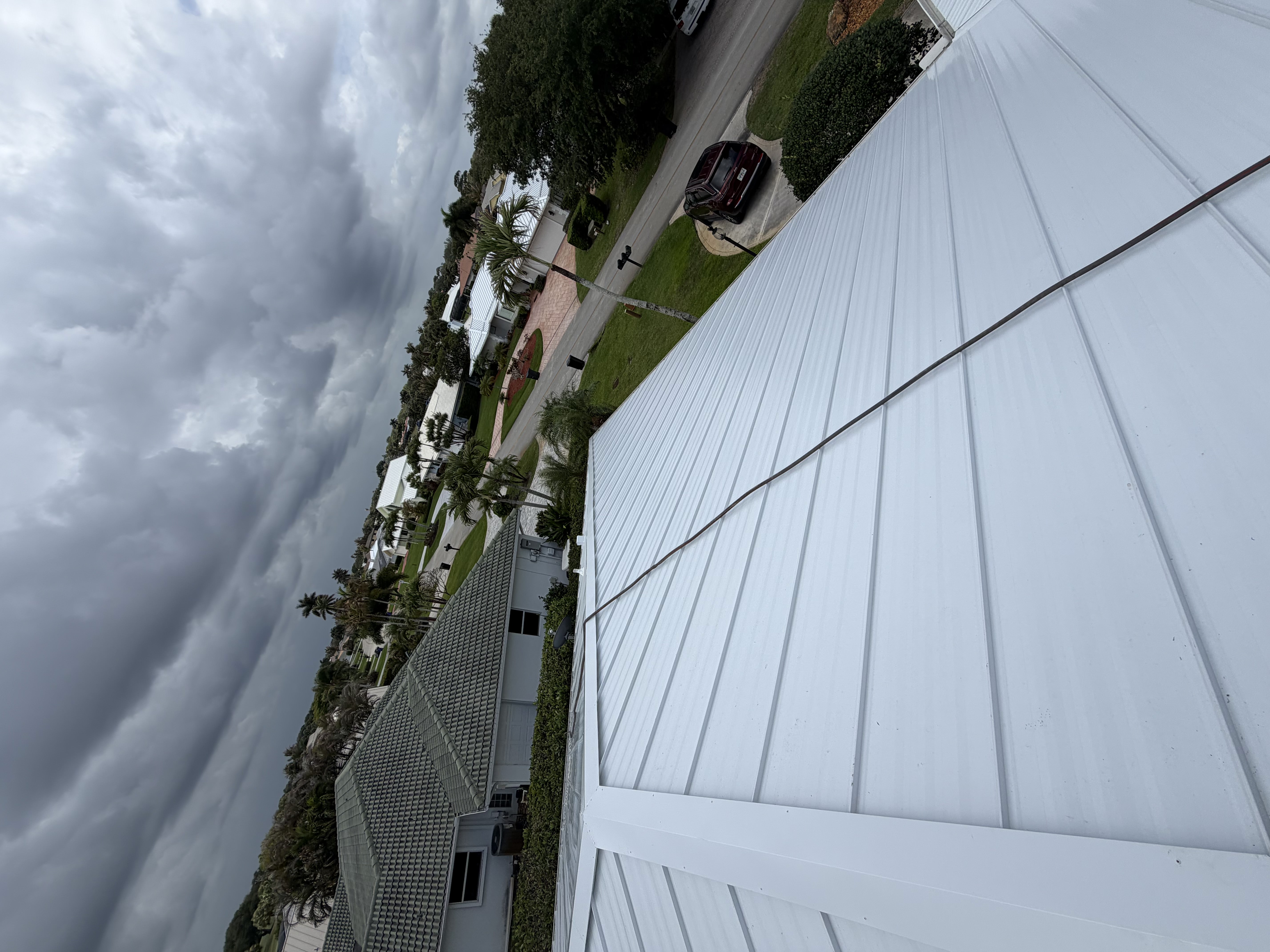 Aerial view of a residential neighborhood from a rooftop on the Treasure Coast
