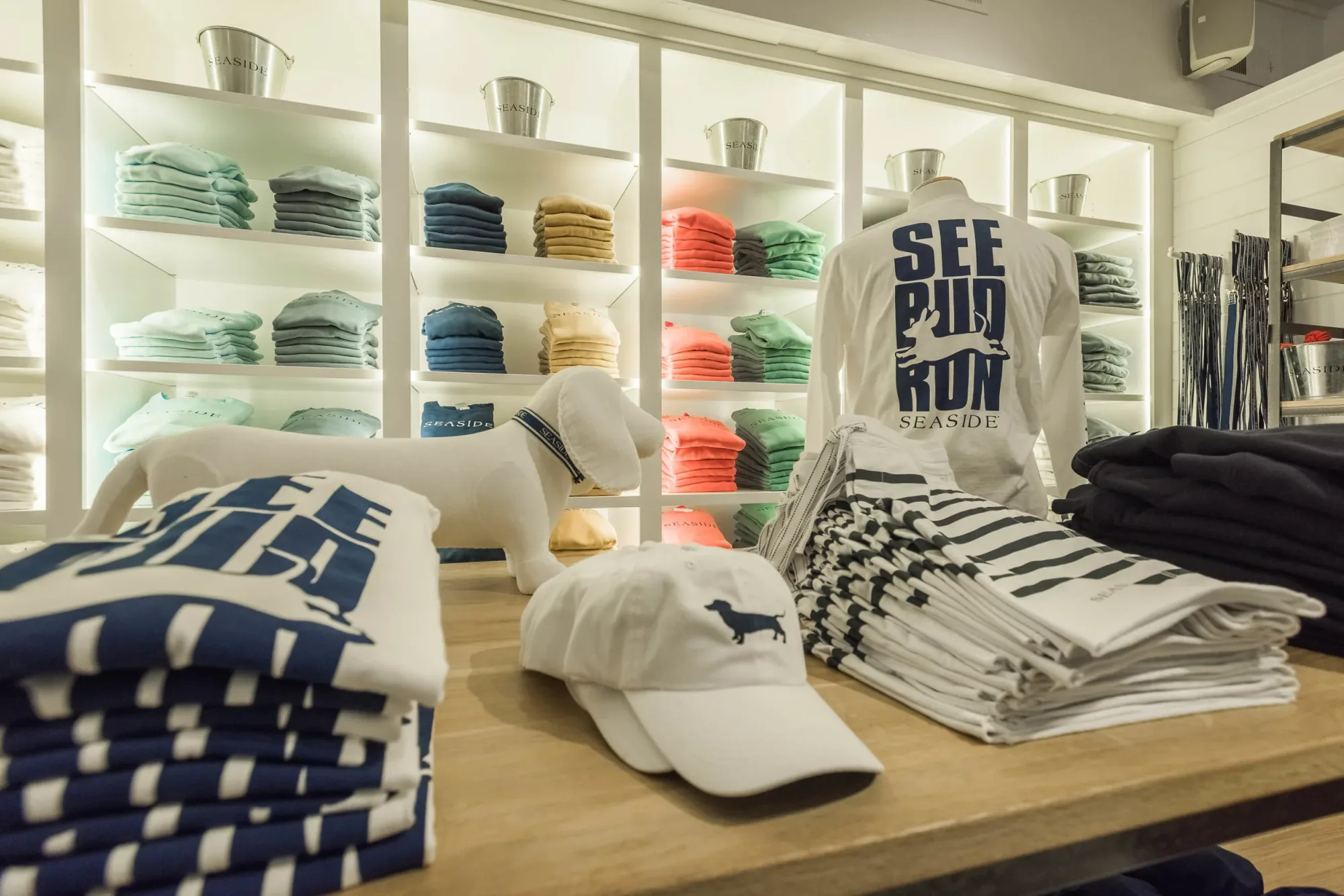 Custom retail display millwork in a completed commercial build-out.