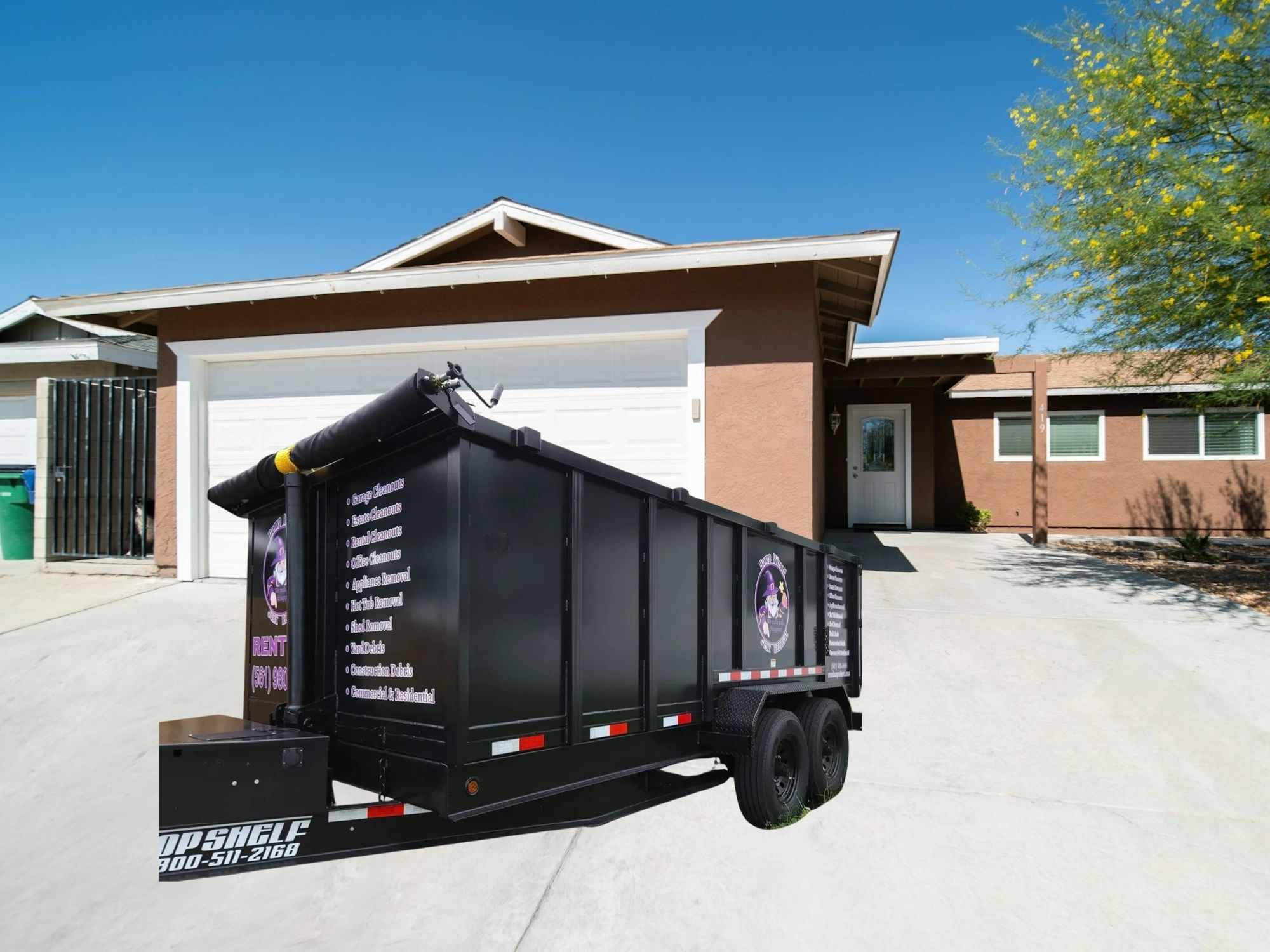 Dump Wizard trailer on a residential driveway job in South Florida