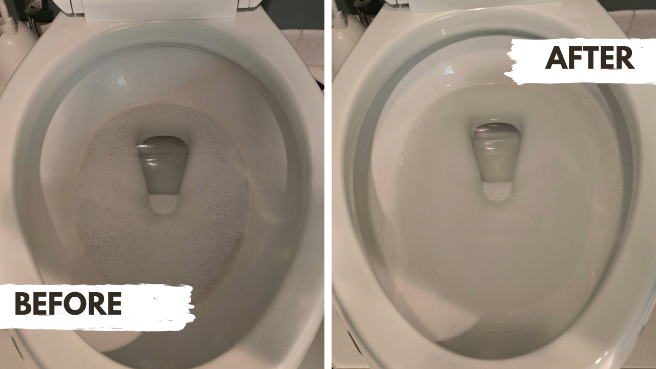 Before and after toilet cleaning comparison in Pasadena