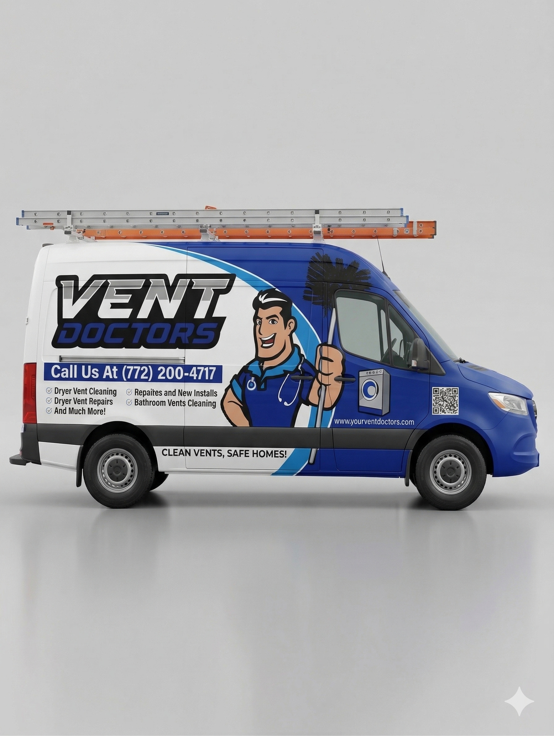 Vent Doctors branded service van advertising dryer vent cleaning, repairs, and installs