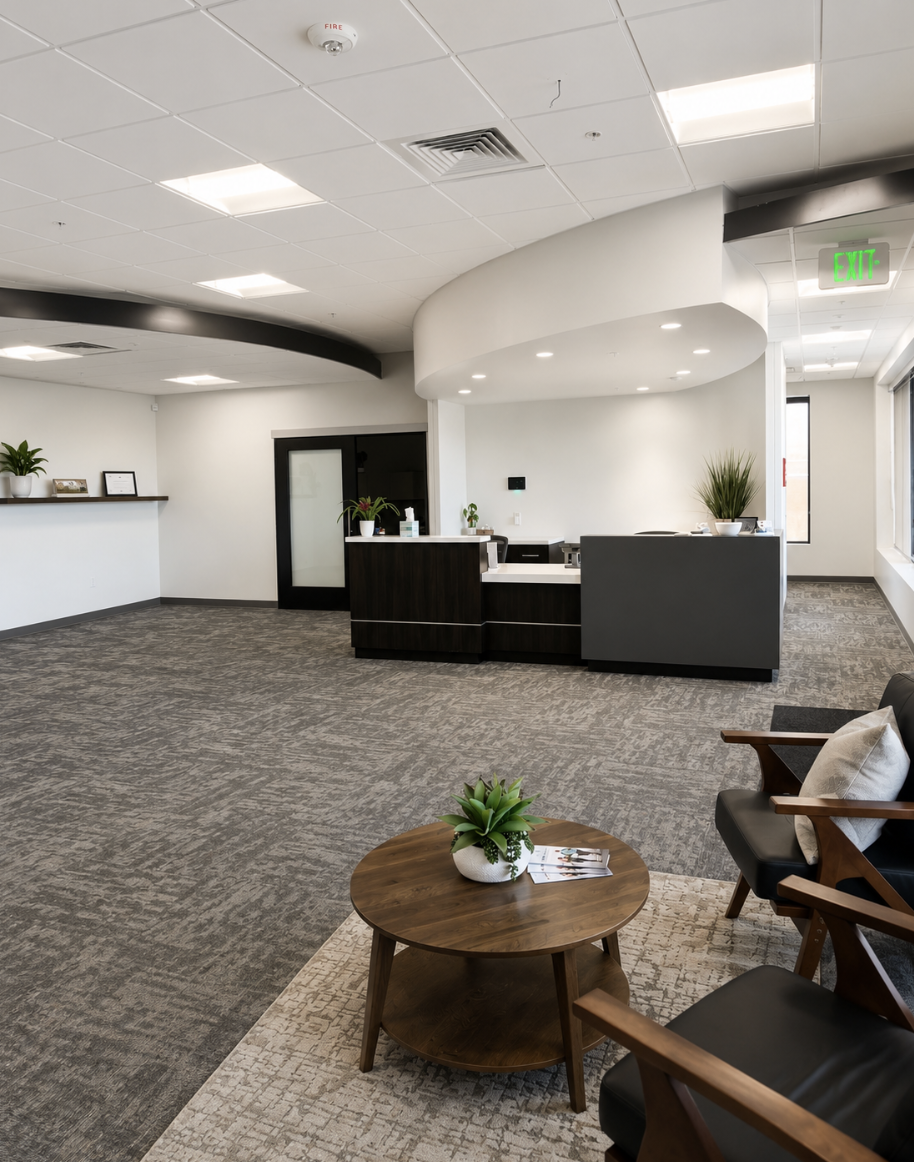 The modern reception area of Forge Health & Performance.