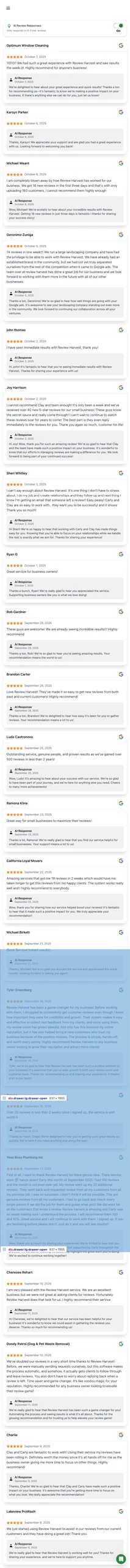 Review Harvest dashboard on mobile