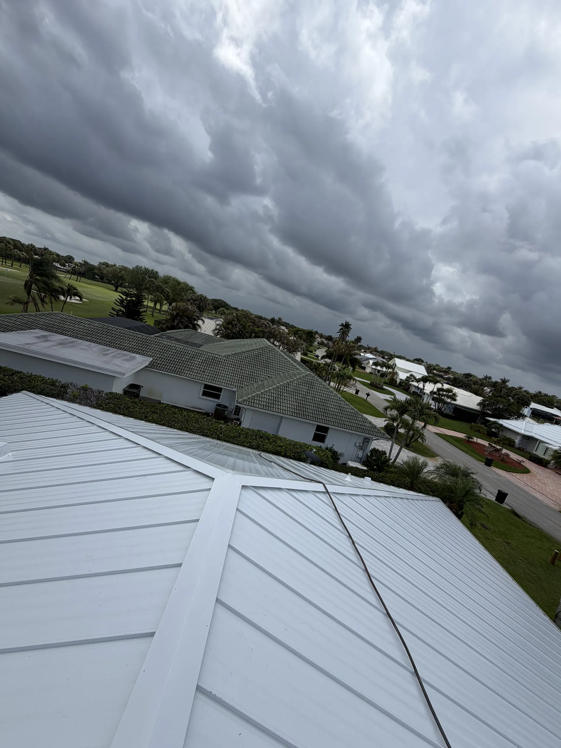 Aerial view of a residential neighborhood from a rooftop on the Treasure Coast